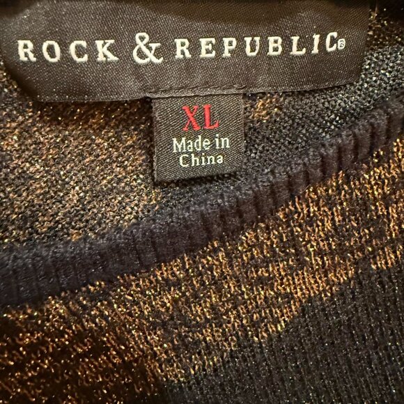 Rock & Republic Copper Sparkle & Black Striped 3/4 Length Sweater Tunic EUC - XL - Picture 2 of 6